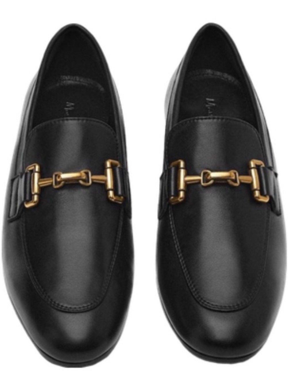 Massimo Dutti Black Leather Women's Loafers with Gold Bit